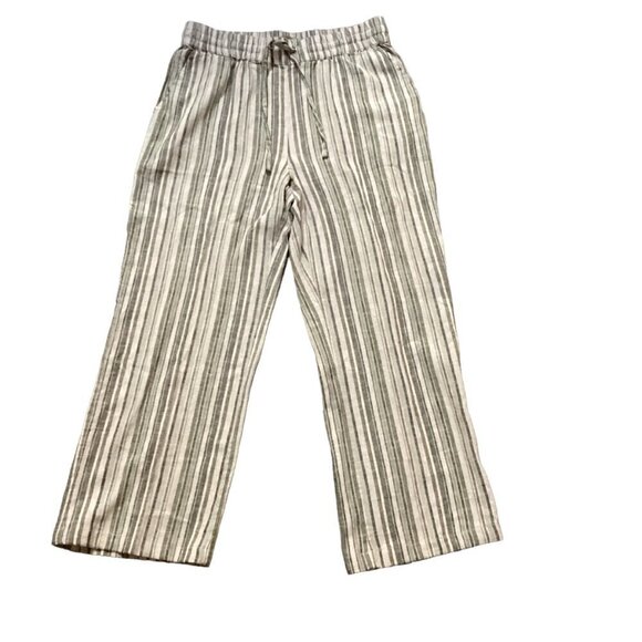 Naturals Denim & Co Naturals Linen Flax Blend Striped Pants Sz M #157F - Picture 2 of 8